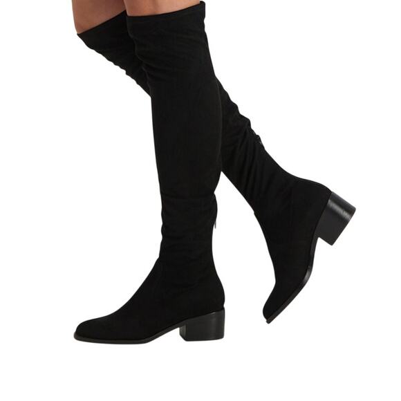 Steve Madden Size 8 M Black Georgette Over The Knee Boots Block Heels P1-25 - Picture 1 of 9